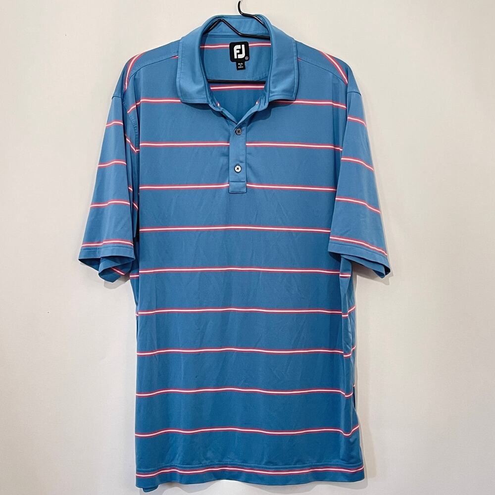 FootJoy FJ Polo Shirt Mens XL Large Blue Pink Golf Stretch Short Sleeve Striped